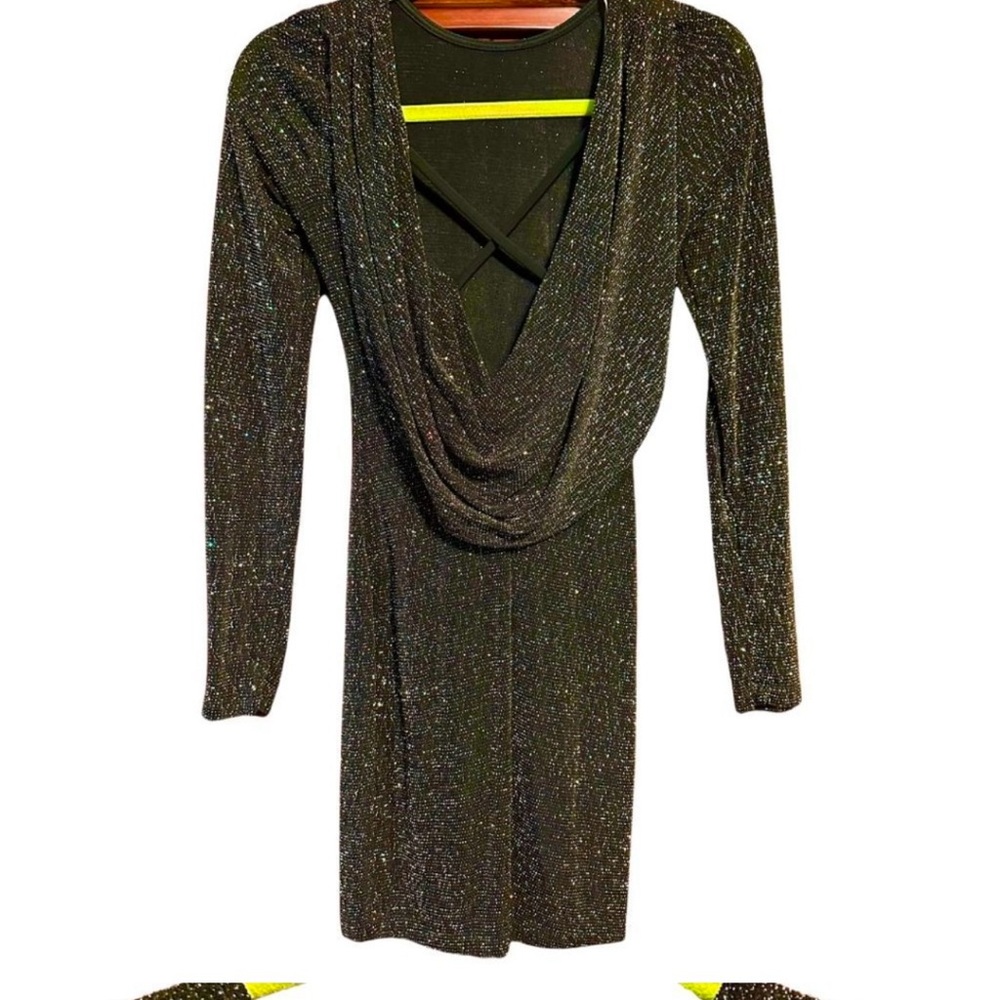 Stunning Black Glitter Open-Back Party Dress, Christmas, New Years, Holiday